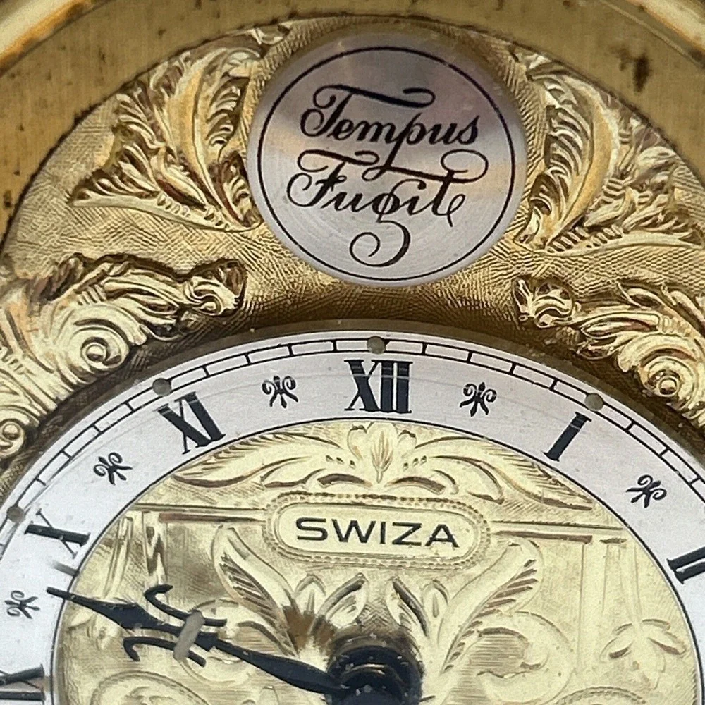 Swiss Made Swiza Sheffield Alarm Clock Vintage‎ NAME OF CLOCK TEMPUS FUGIT
